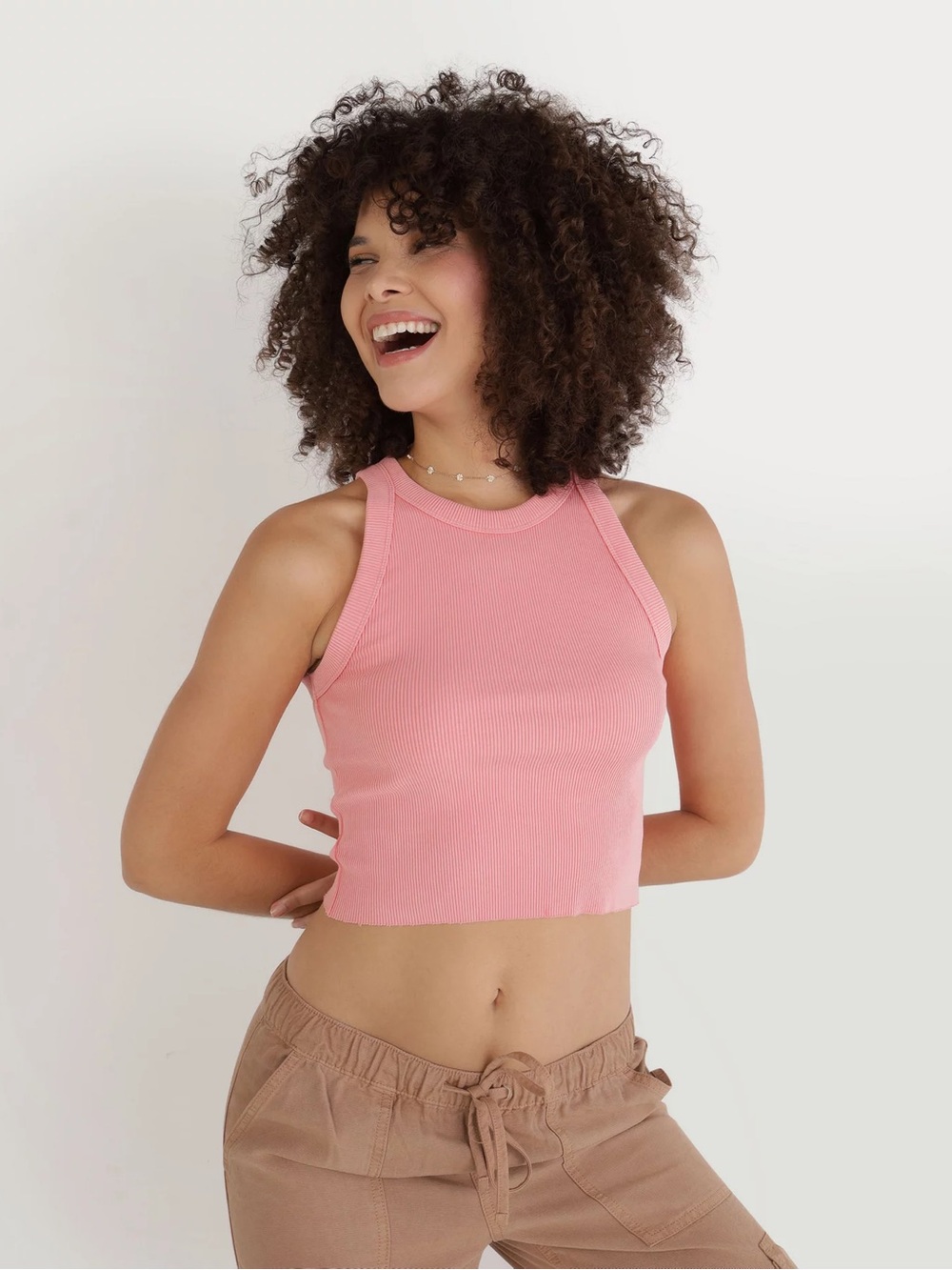 Aerie Ribbed Pink Cropped Tank Top